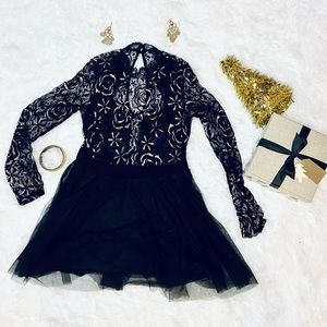 Alt. B Black and Gold Lace Babydoll Dress (Lg)